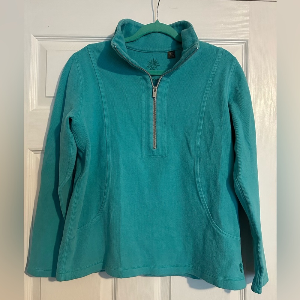 Tommy Bahama Women’s Aruba Half Zip Sweatshirt Turquoise Blue Popover Sz M